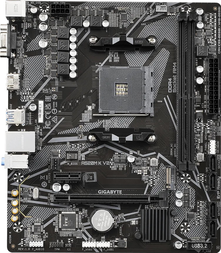 Gigabyte AMD Chipset A520M K V2 AM4 Micro ATX Motherboard