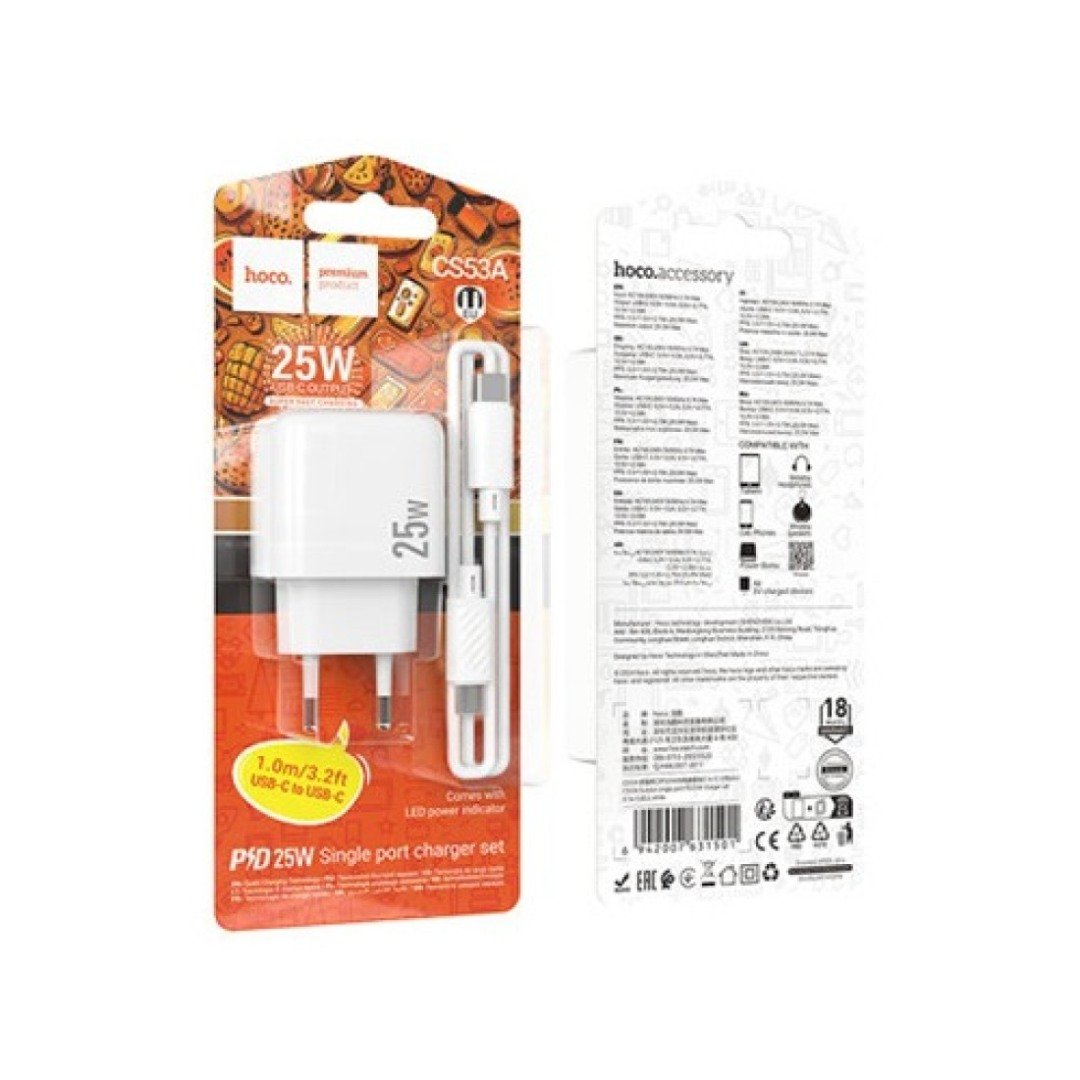 Hoco CS53A 25W PD Wall Charger with Lightning Cable