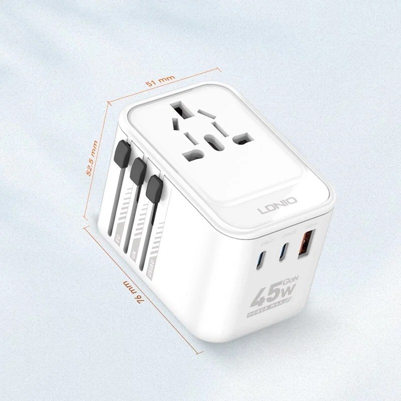 LDNIO Z8 Universal 3 USB Ports 45W GaN Travel Adapter – White