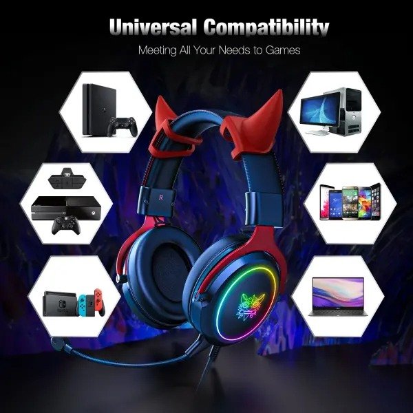 Onikuma X10 Ox Horn RGB Wired Professional Gaming Headset with Noise Cancellation Microphone (Black Red)