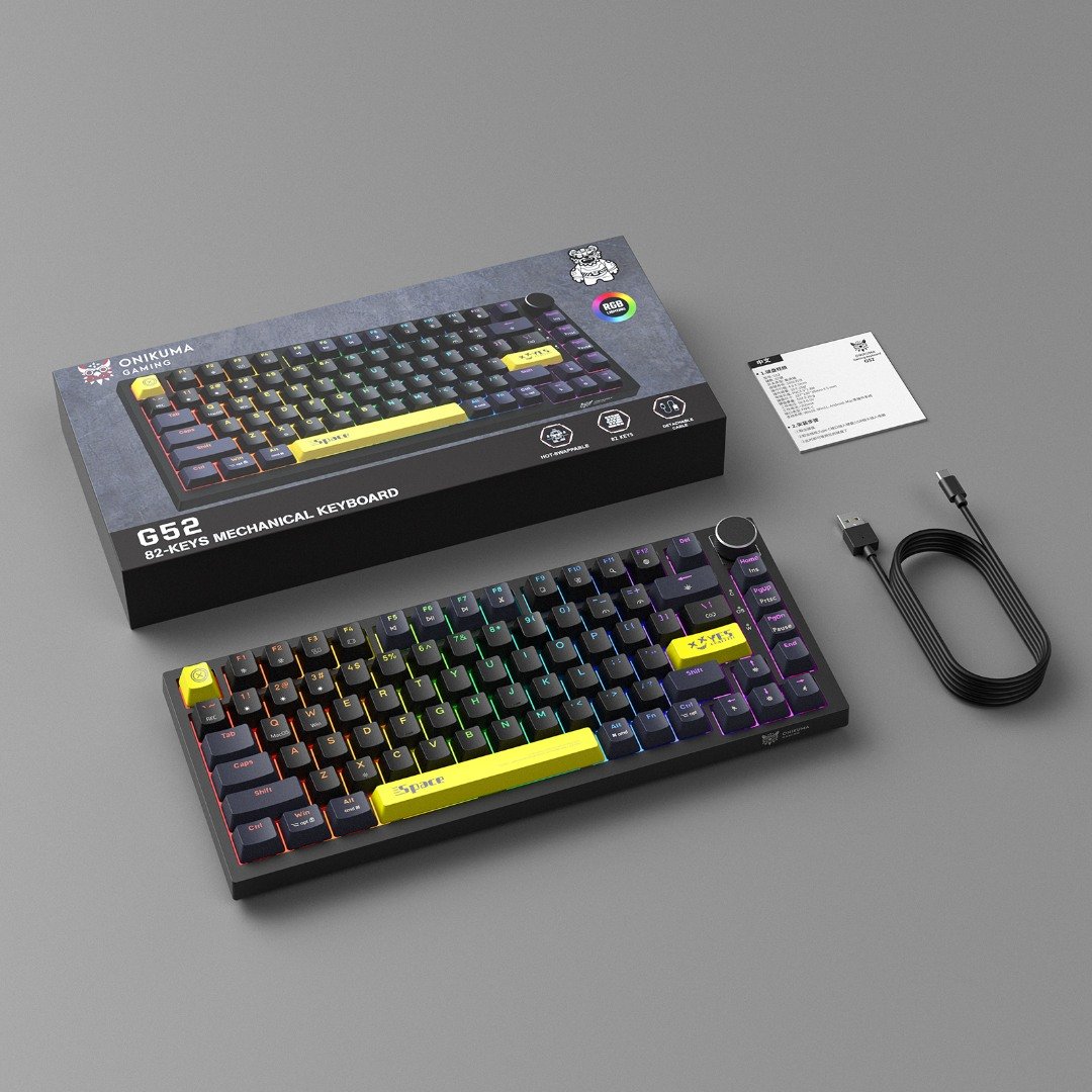 Onikuma G52 RGB Wired 82-key Gaming Mechanical Keyboard (Knob Edition)