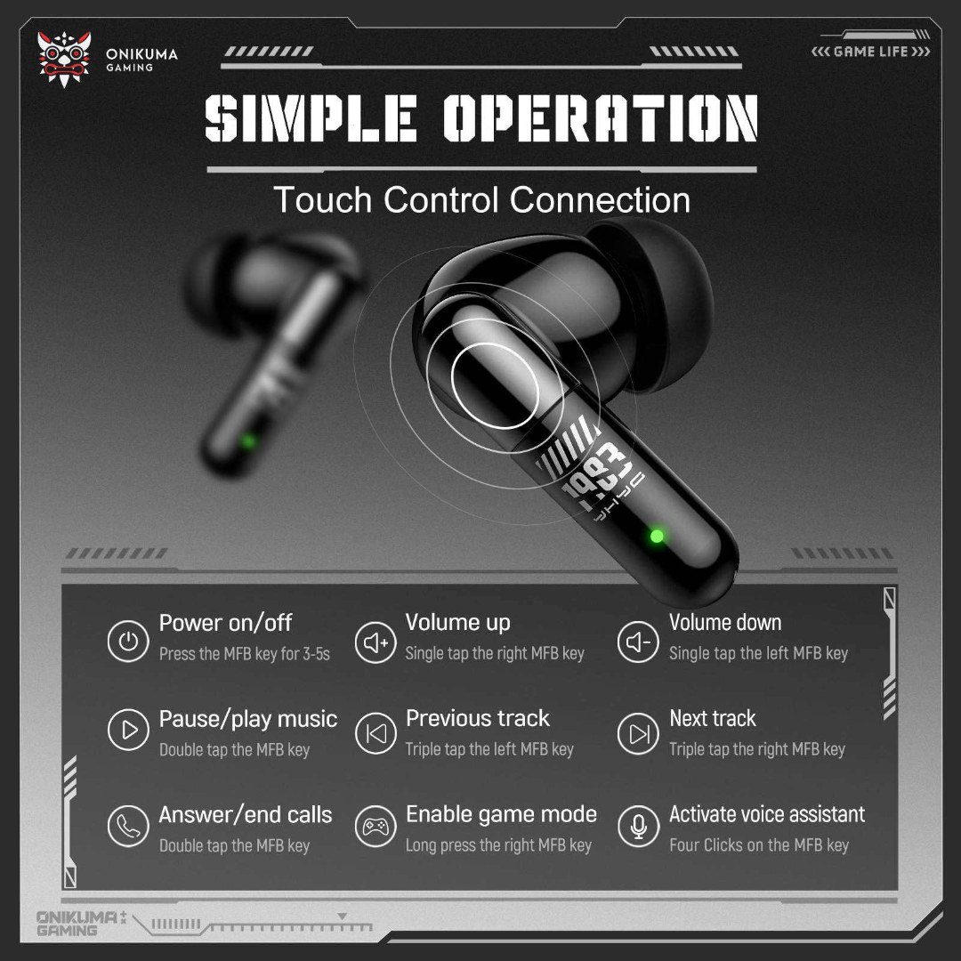ONIKUMA TX602 Tri-mode Gaming Earbuds 2.4G Wireless Noise Cancelling Buds