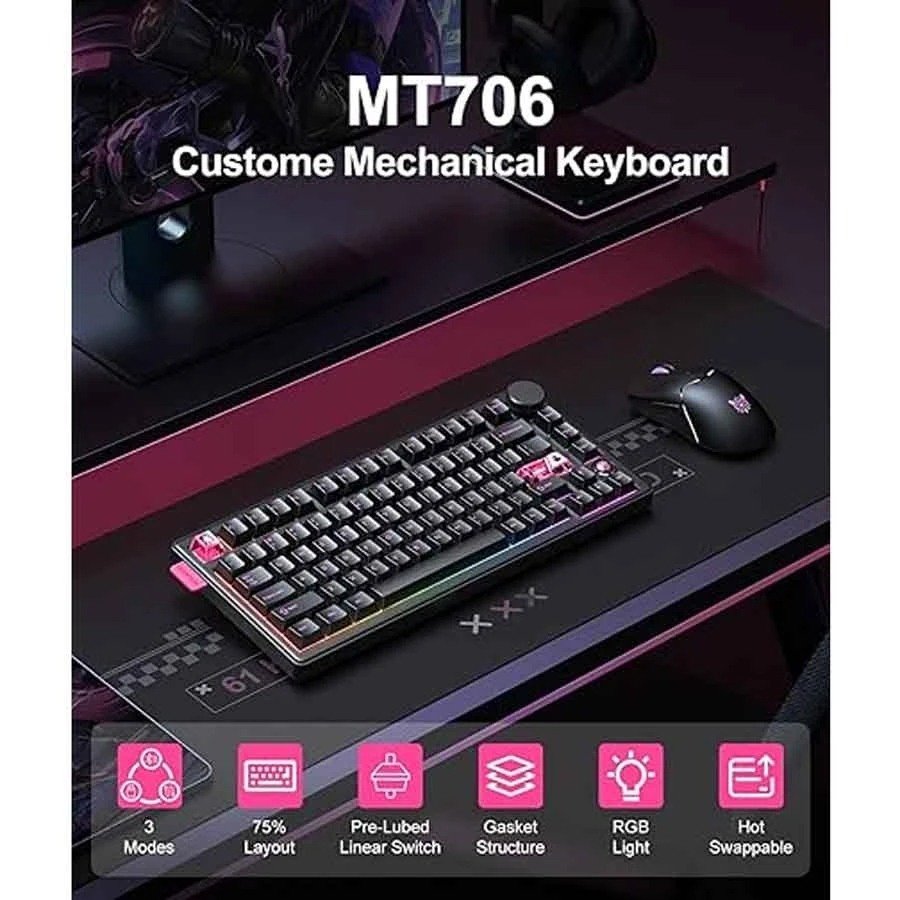 Onikuma MT706 Tri Mode RGB Hot Swap (Customizable Linear Switches)  Mechanical Gaming Keyboard