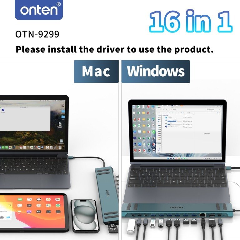 ONTEN (OTN-9299) 16 in 1 USB Multi-Function Docking Station