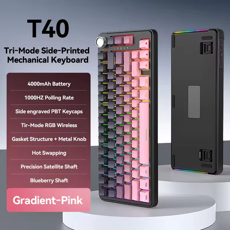 T-WOLF T40 Tri-Mode Custom Mechanical RGB Backlit Keyboard with Knob