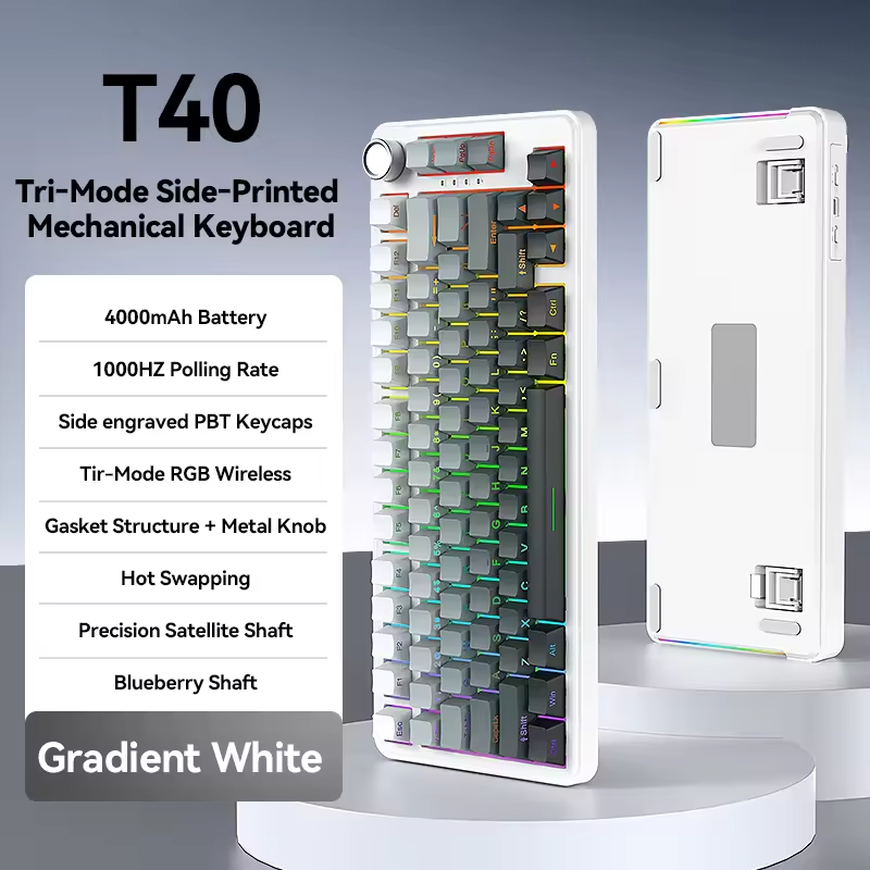 T-WOLF T40 Tri-Mode Custom Mechanical RGB Backlit Keyboard with Knob