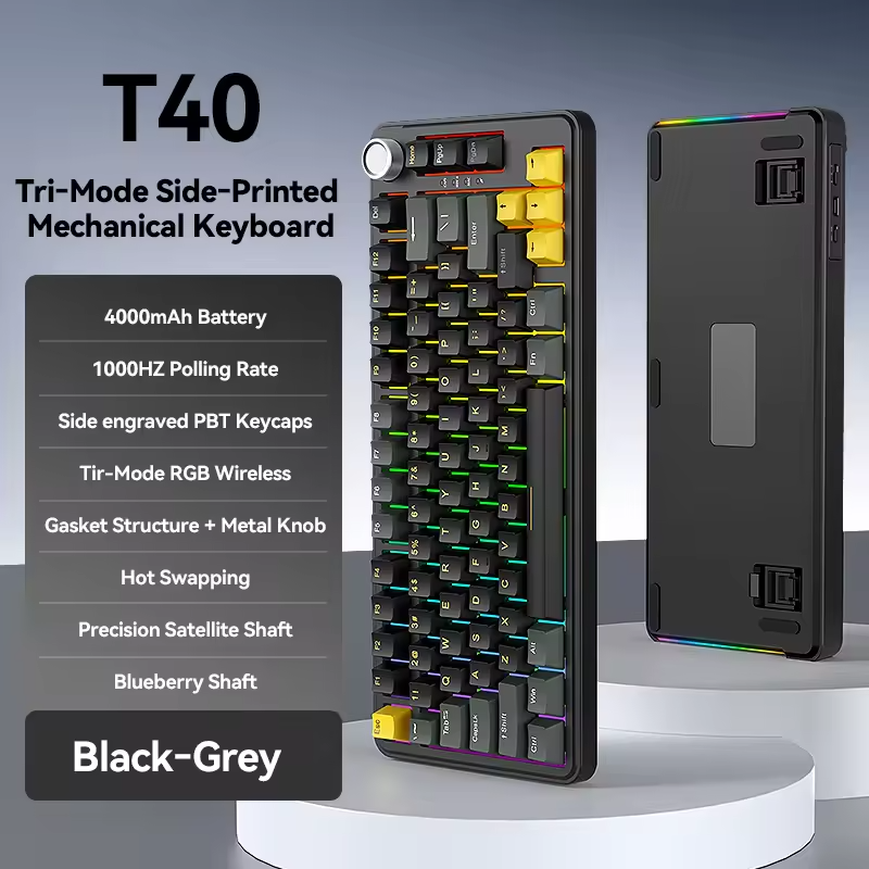 T-WOLF T40 Tri-Mode Custom Mechanical RGB Backlit Keyboard with Knob