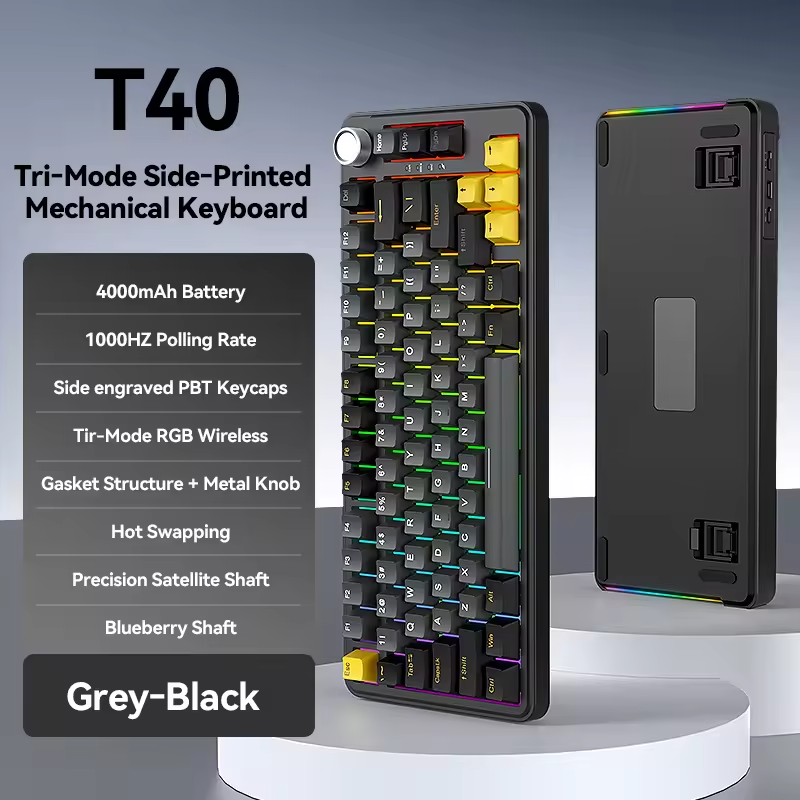 T-WOLF T40 Tri-Mode Custom Mechanical RGB Backlit Keyboard with Knob