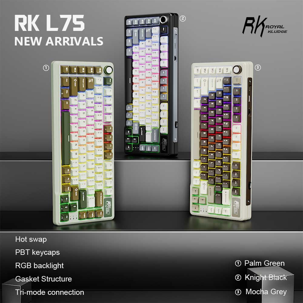 ROYAL KLUDGE RK L75 Hot Swappable Tri Mode Mechanical Gaming Keyboard