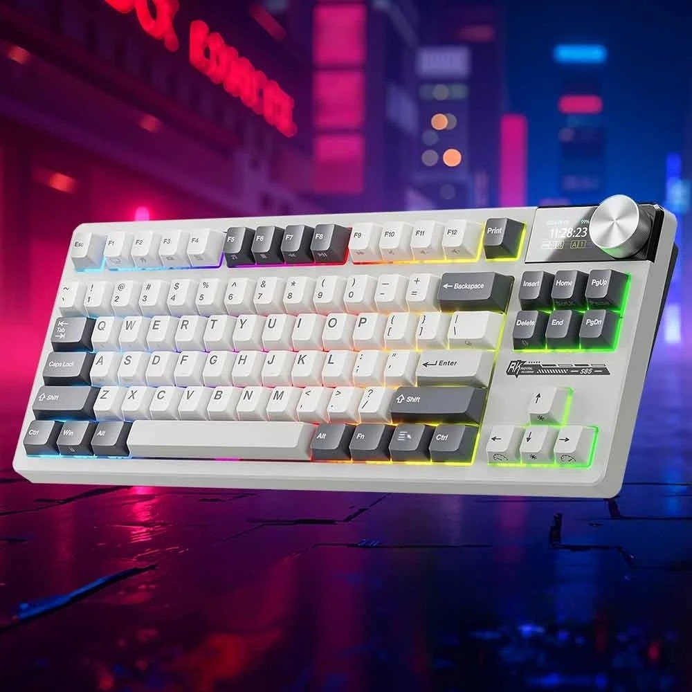 Royal Kludge RK S85 Tri Mode RGB Hot Swap (Beige Switch) White Night Mechanical Gaming Keyboard