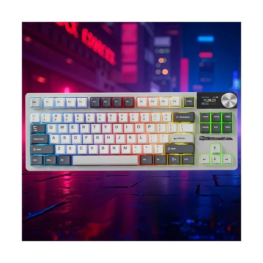 Royal Kludge RK S85 Tri Mode RGB Hot Swap (Beige Switch) White Night Mechanical Gaming Keyboard