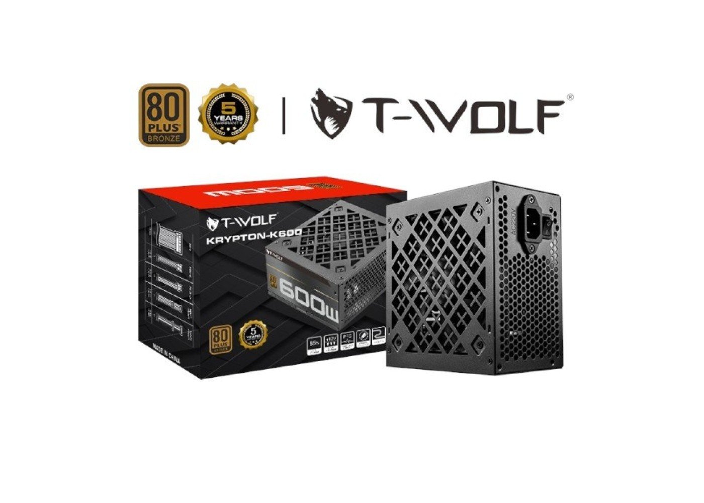 T-Wolf Krypton-K600 80 Plus Bronze 600W ATX Power Supply