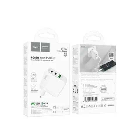 Hoco C115A Type-C & USB 65W Fast Charging Adapter