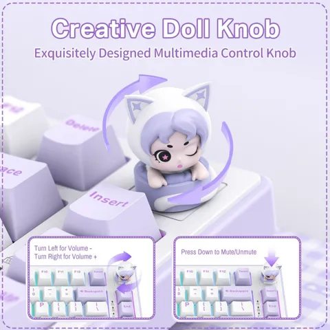 Onikuma MT707 Tri-Mode 81 Keys Mechanical Keyboard with Creative Doll Knob
