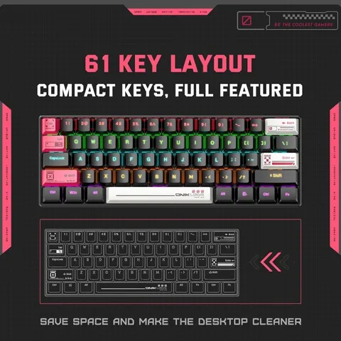 ONIKUMA G55 61 Keys RGB Colorful Lighting Wired Gaming Mechanical Keyboard – Brown Switch