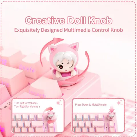 Onikuma MT707 Tri-Mode 81 Keys Mechanical Keyboard with Creative Doll Knob