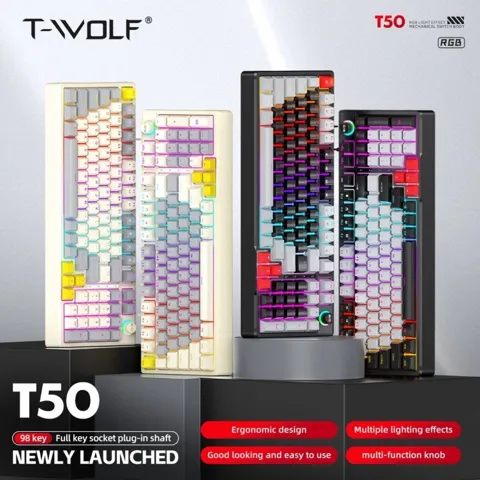 T-Wolf T50 Hotswappble Wired RGB Mechanical Gaming Keyboard